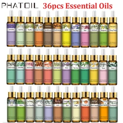 PHATOIL 36pcs/Set Essential Oils with Droppers 10ML Lavender Vanilla Ylang Rose Jasmine Eucalyptus Sandalwood Tea tree Chamomile