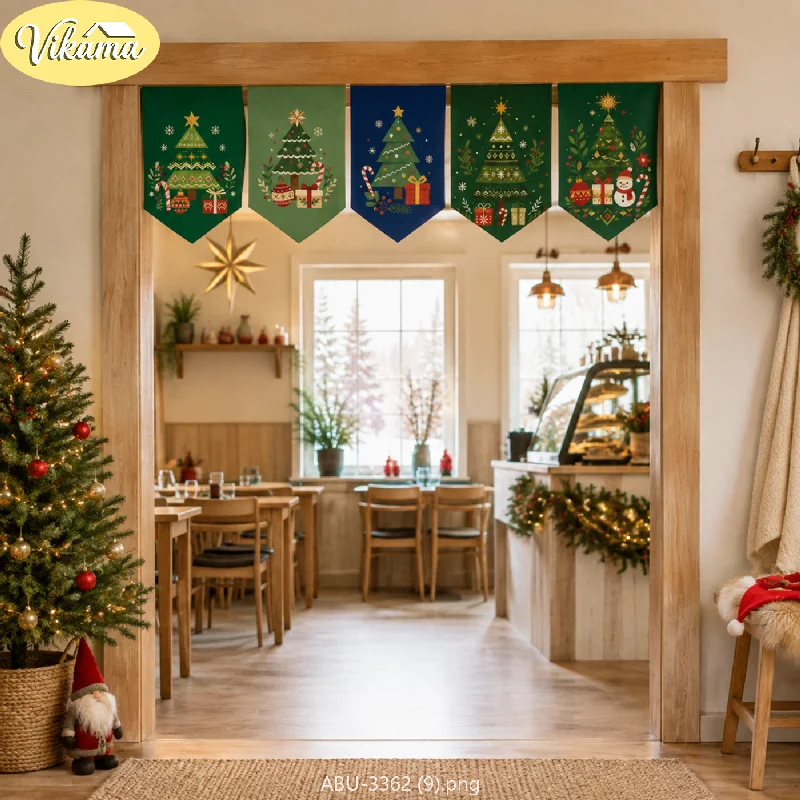 VIKAMA Christmas Dark Green Gold Line Pennant Banner Tree Ornament Ball Gift Candy Cane Door Hanging Bedroom Living Room Dorm