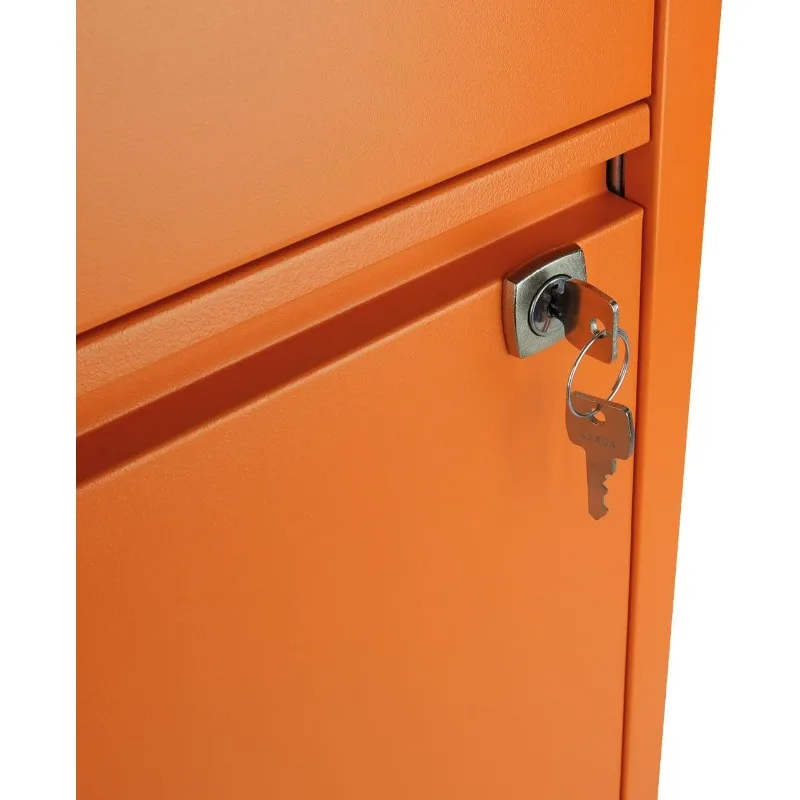 2-Drawer Flush Front Vertical File Cabinet - Orange, 2 Hanging File Drawers, Powder-Coated Steel, Locking Drawers by