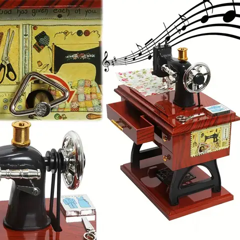 1PC Vintage Sewing Machine Shaped Retro Music Box Gift for Family and Friends