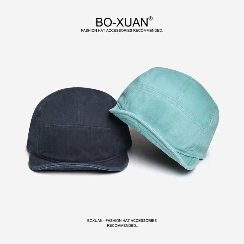 Spring Autumn New Retro 5-panel Soft-brim Baseball Caps for Men and Women Street Casual Versatile Niche Washing Tooling Caps