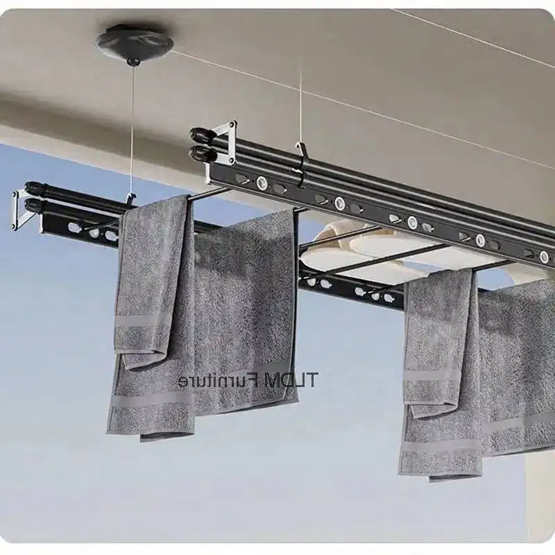 Household Liftable Clothes Creative Dryer for Balcony Metal Hand-Cranked Double-Rod Drying Laundry Rack Drying Rack for Hotels