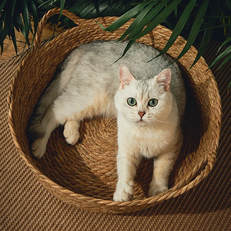 

Vine Weaving Cat Nest Four Seasons Universal Semi enclosed Cat Bed Weaving Summer Cat House Integrated Nest Pet Supplies