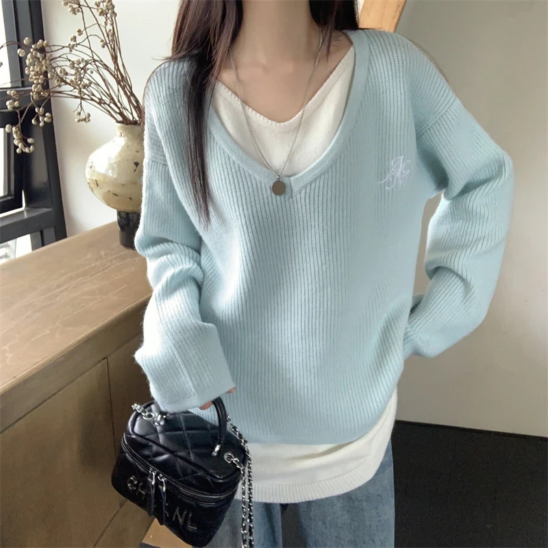 

Поддельные два свитера, женские пуловеры контрастных цветов, милые элегантные женские пуловеры, простые базовые модные праздничные топы, женские