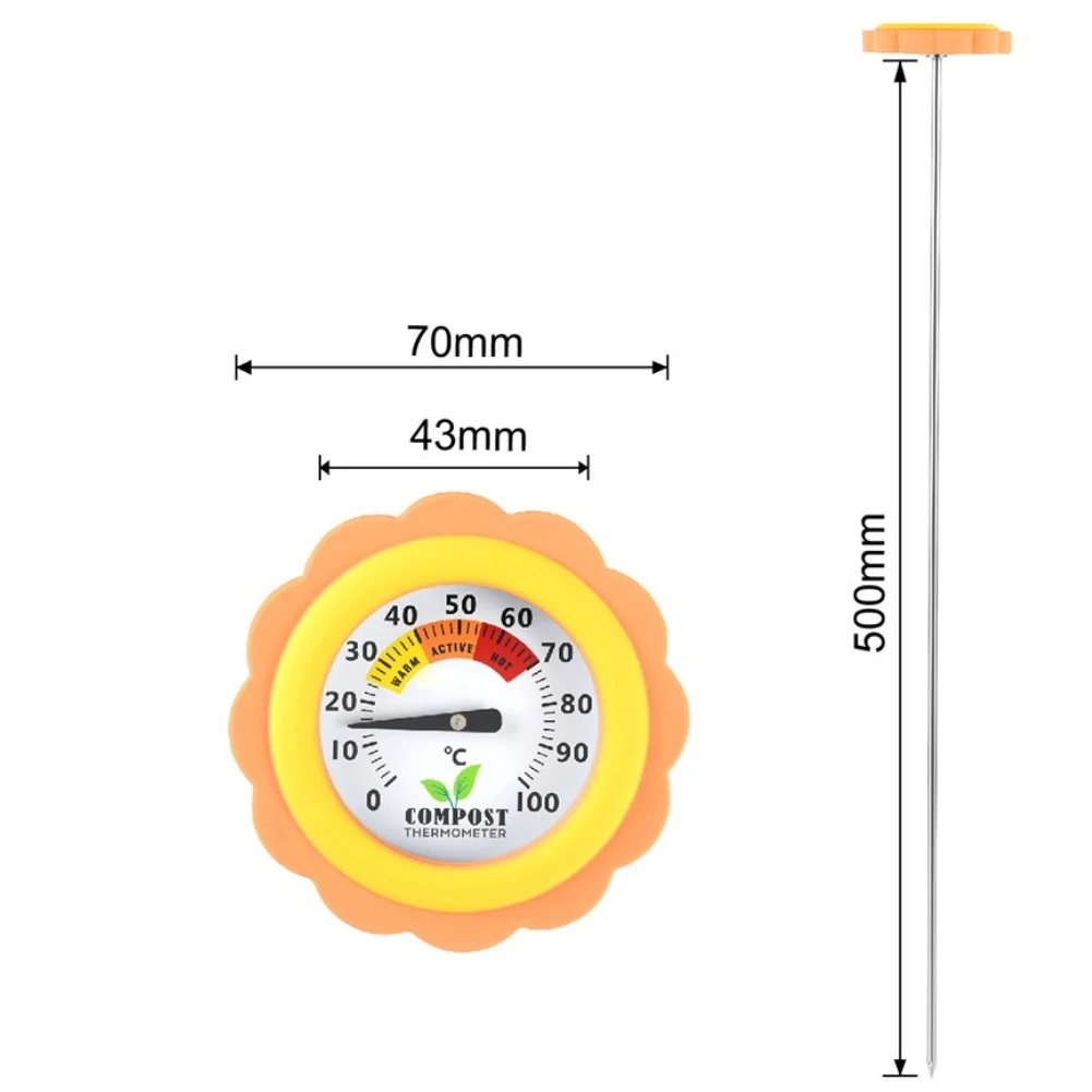 1pcs Stainless Steel Soil Thermometer Long Probe Compost Tester With Protective Silicone Guard For Garden Plant Care