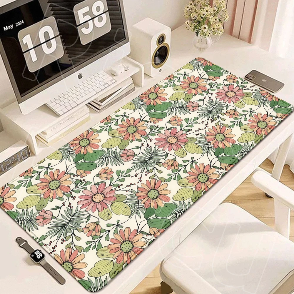 Große Vintage-Blumenmuster Tischunterlage Rutschfeste Bürodekoration Schreibtischmatten Langlebige Genähte Gummi-Unterlage Tastaturzubehör – Detail 17
