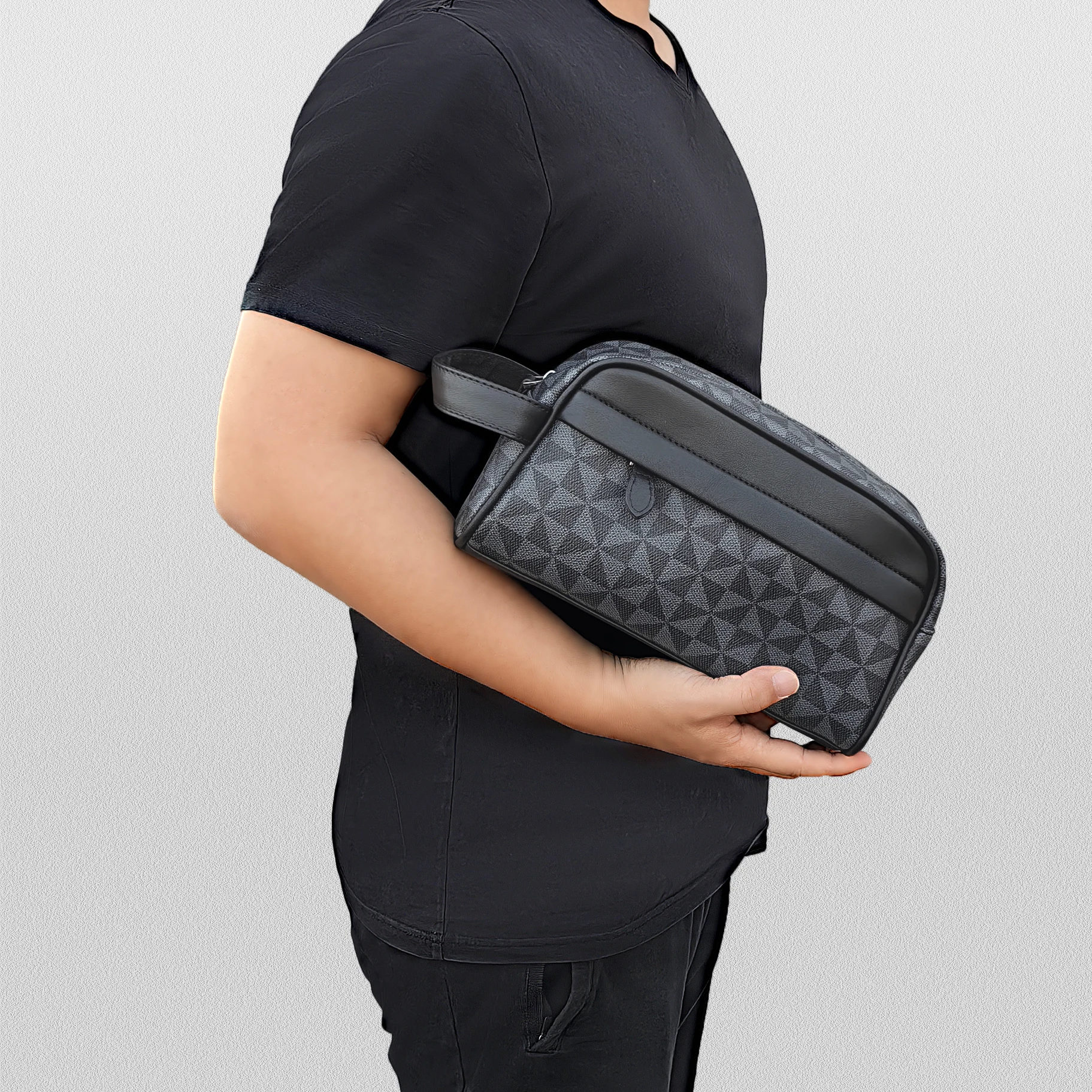 1pc Men\'s New Fashion Clutch Bag, Large Capacity Casual Wash Bag, PU Simple Vacation Clutch Bag