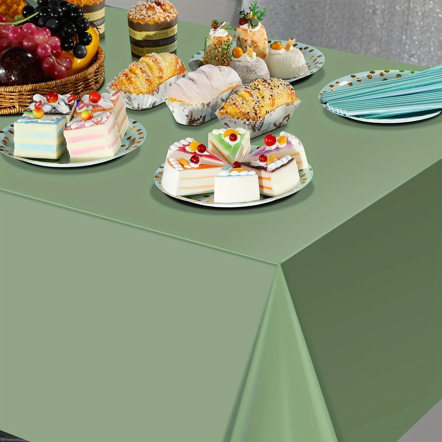 1pc pieces, grass green rectangular tablecloth, waterproof light green disposable tablecloth, birthday,wedding party decoration