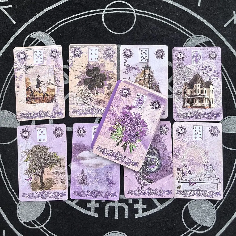 Lavender Lenormand Deck 9*6cm - 36 Cards with Vintage Botanical Illustrations, Shabby Chic Purple Aesthetic Tarot Alternative