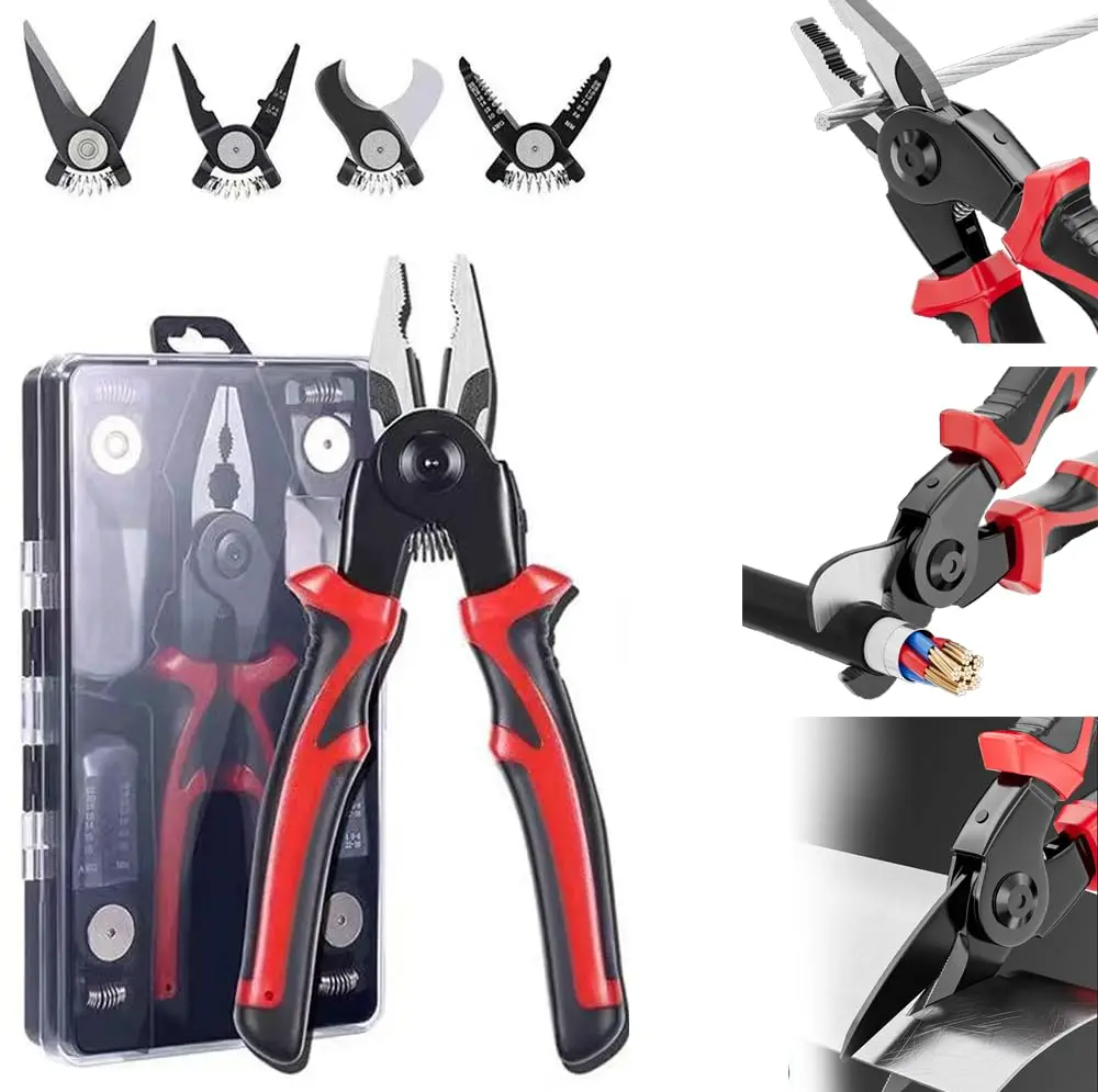 5 in 1 Wire Stripper Tools Set Combination Interchangeable Pliers Kit Wire Stripper Wire Crimper Linesman Pliers Cable Cutter