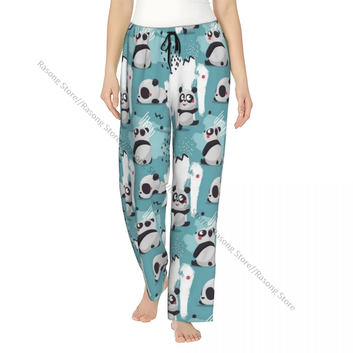 Women Long Pajama Pants Cute Scandinavian Panda Sleepwear Trousers Home Lounge Pants for Sleeping Daily Indoor Wear