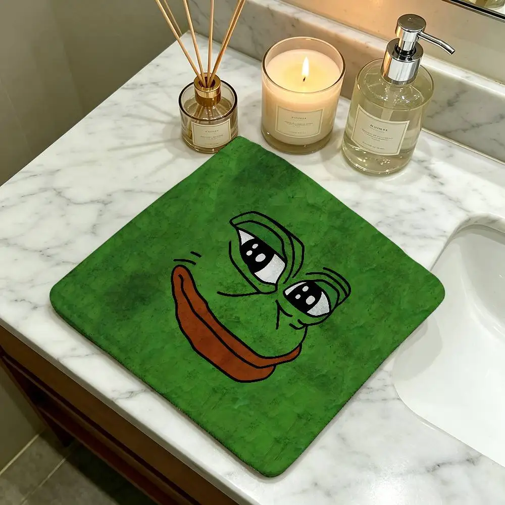 Cartoon P-Pepe the Frog Hanging Polyester Cotton Towel, Reusable Hand Wiping Cloth, Wear Resistant for Home Kitchen Sink