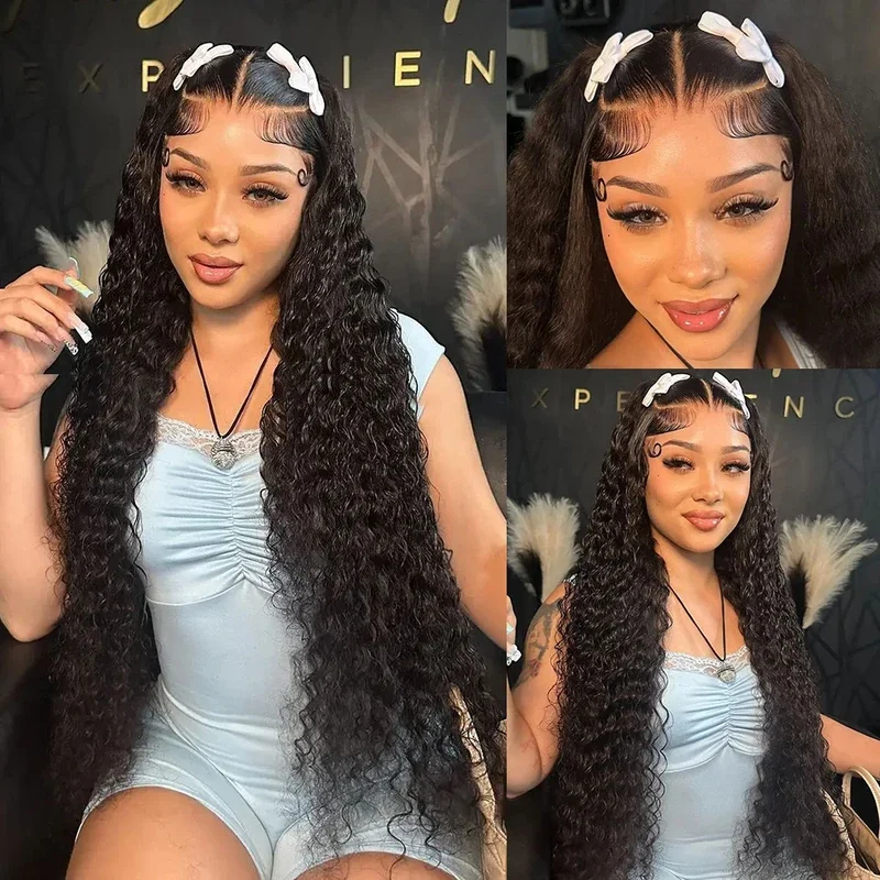 

250 Density Brazilian 30 40 Inch 5x5 Glueless Closure Deep Wave HD Transparent Human Hair Wig Remy Curly Wave Lace Frontal Wigs