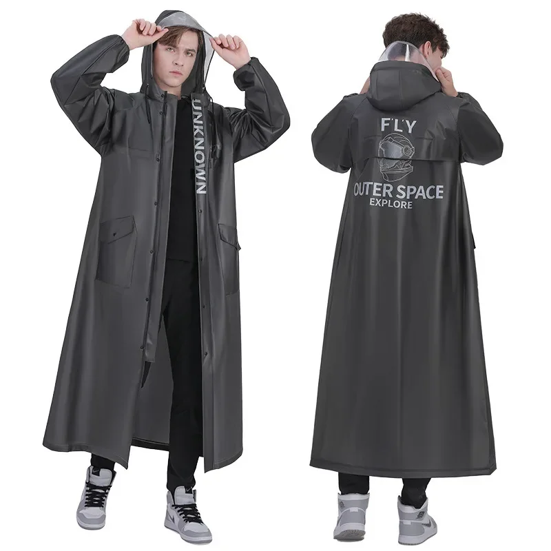 Men's Fashion Fishing Raincoat Long Full Body Rainproof Electric Bicycle Single Ride EVA Rainwear Lengthen Brim Rain Jacket