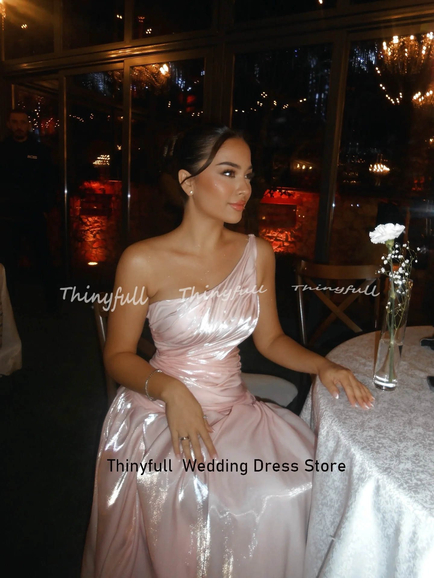 Thinyfull-vestidos De graduación árabes De sirena, vestido De noche plisado sin mangas con un hombro, vestido Formal largo dividido, bata De noche personalizada