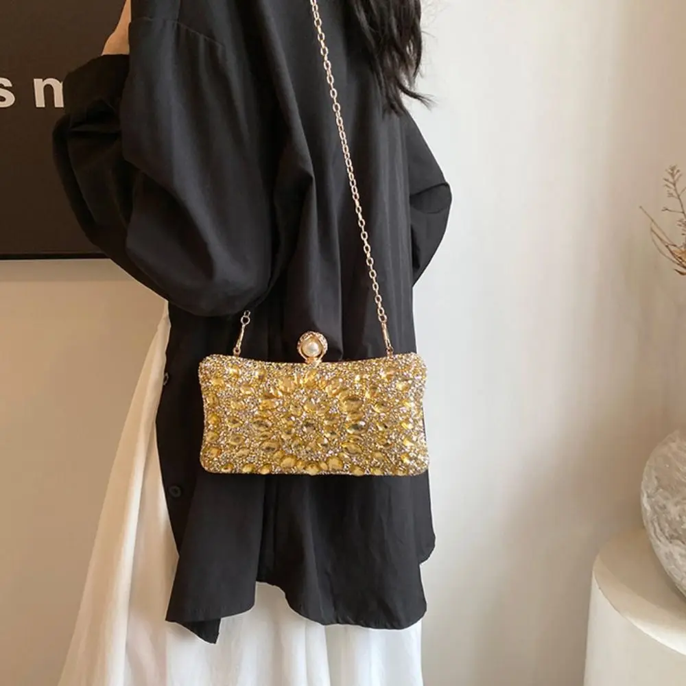 

Casual Shiny Evening Banquet Bag Sequin Bling Crystal Colorful Rhinestone Shoulder Bag Pearl Purse Chain Crossbody Bag Party