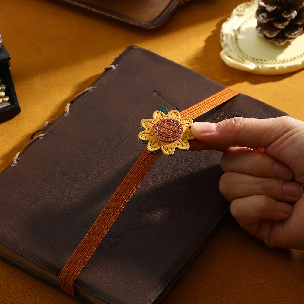 2 Pcs Elastic Notebook Strap Set PU Flower Design with Stitch Pattern Decorative Closure for Notebooks Journals Planners