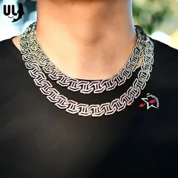 ULJ H-Shaped 17mm Miami Cuban Link Chain Cubic Zircon Geometric  Ice Out Bling Gold Silver Color Heavy Hip Hop Male  Jewelry