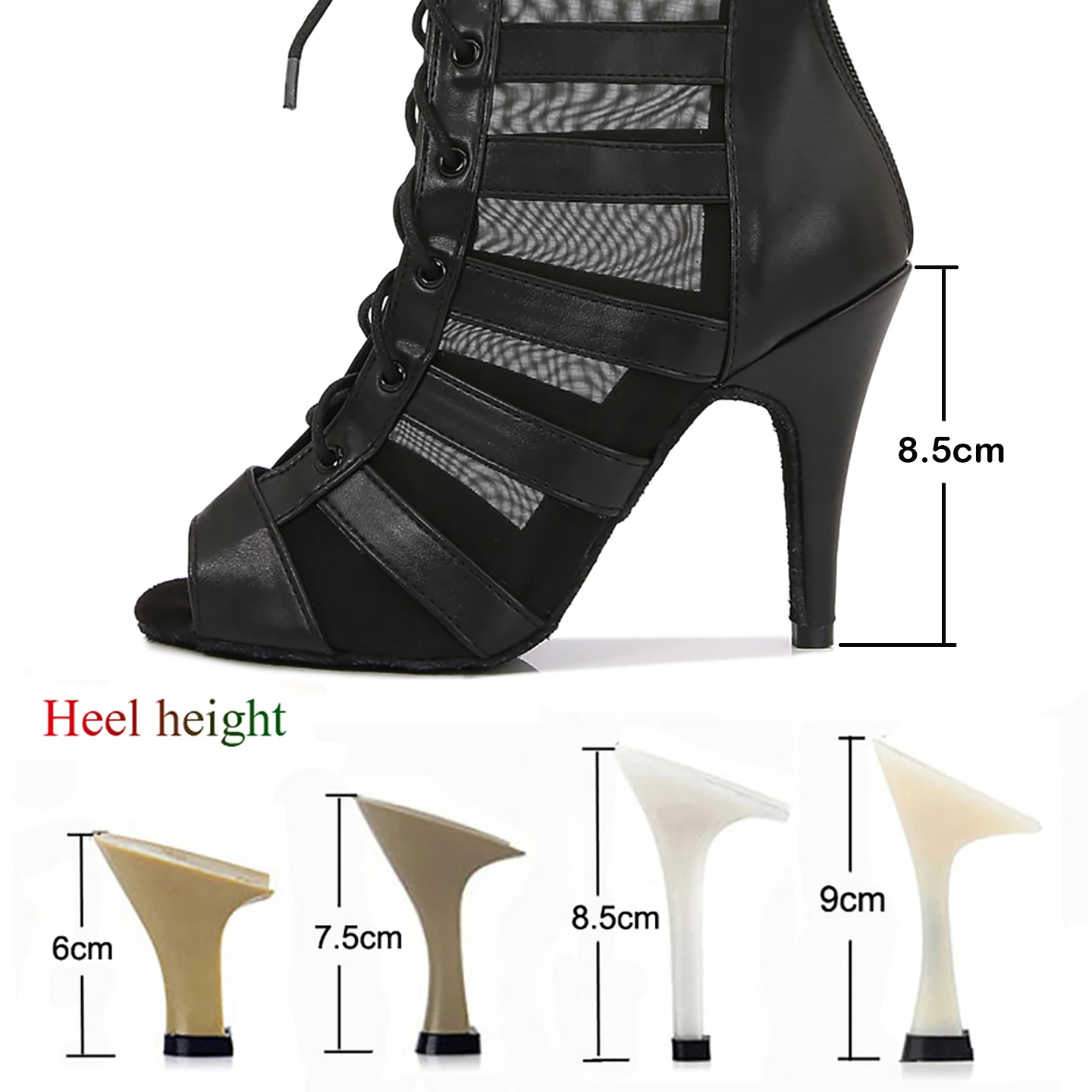 Latin dance shoes, women's salsa tango dance hall party boots, black breathable girls' high-heeled boots, outdoor sports shoes