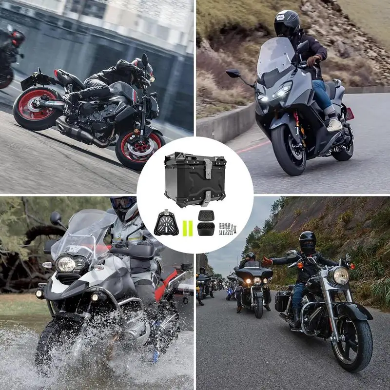 Large Motorcycle Trunk 45L Aluminum Motorcycle Trunk Box For Travel Universal Motorcycle Tail Box Reusable Trunk Tour Storage