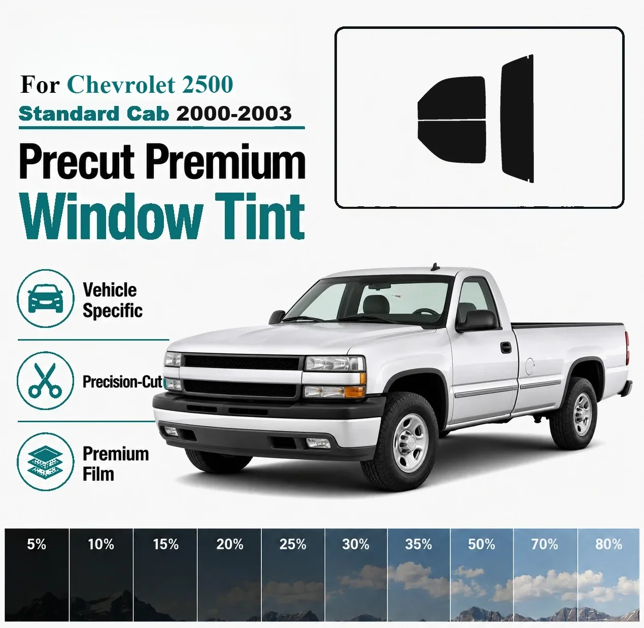 For Chevrolet 2500 Standard Cab 2000-2003 Premium Pre-Cut Window Tint Film Vehicle-Specific Full Kit Front & Rear Windows