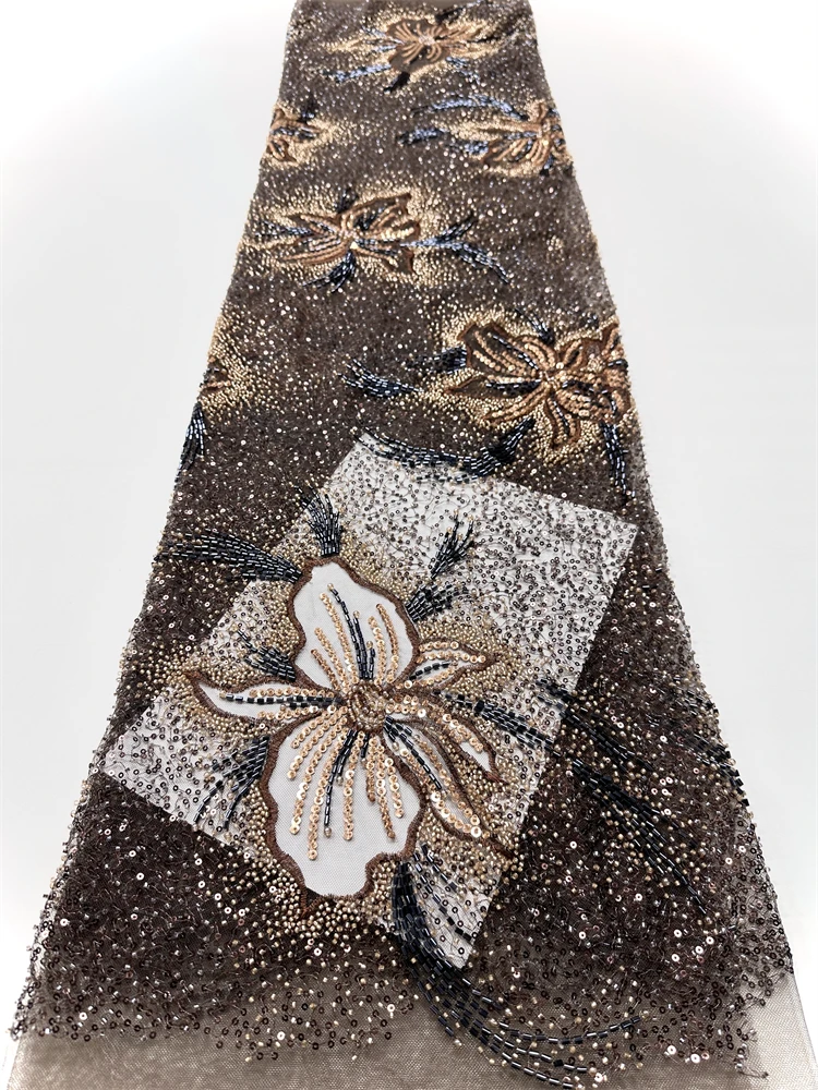 

Высококачественная роскошная кружевная ткань с блестками, французская вышивка, плотные бусины для жениха, африканская, нигерийская мода, вечернее платье