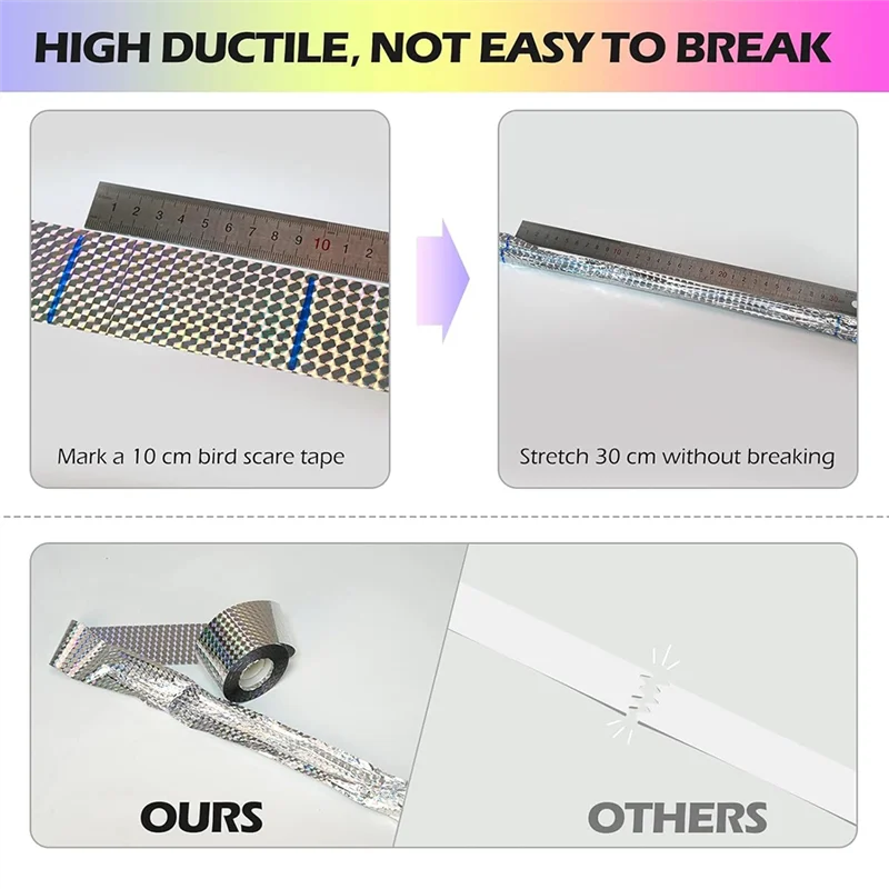 AS98-Bird Repellent Tape (200M) Reflective Tape, Outdoor Bird Repellent, Double-Sided Flashing Bird Repellent Tape