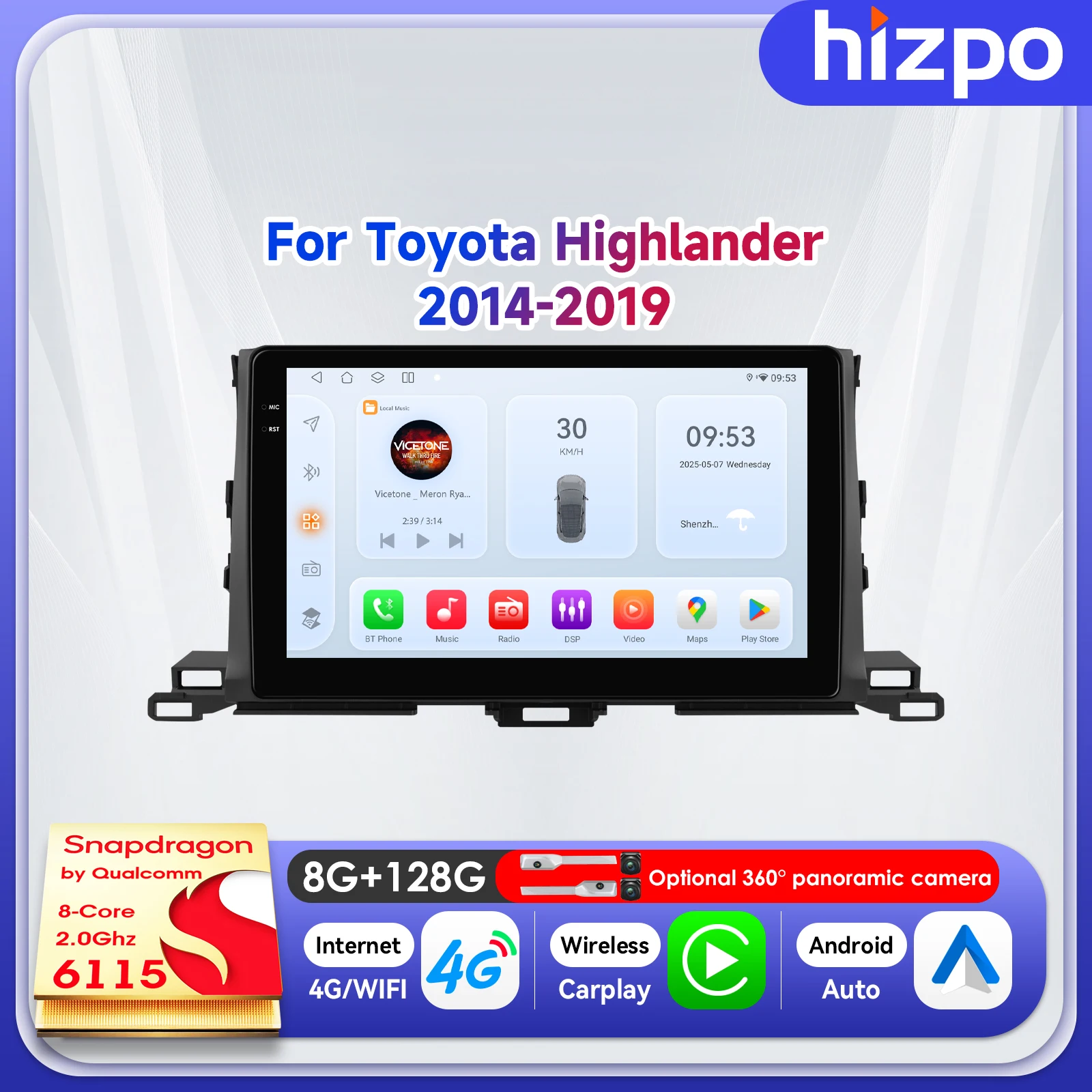 

Hizpo 10.1" Smart Car Radio Electronic Device For Toyota Highlander 2014 - 2019 Wireless Video Multimedia Autoradio Player ADAS