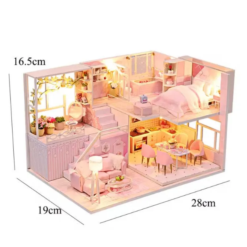 DIY منزل مصغر خشبي بيت الدمية الصغيرة دوبلكس شقة 3D لغز الجمعية بناء لعبة الديكور مع الأثاث دمية #6