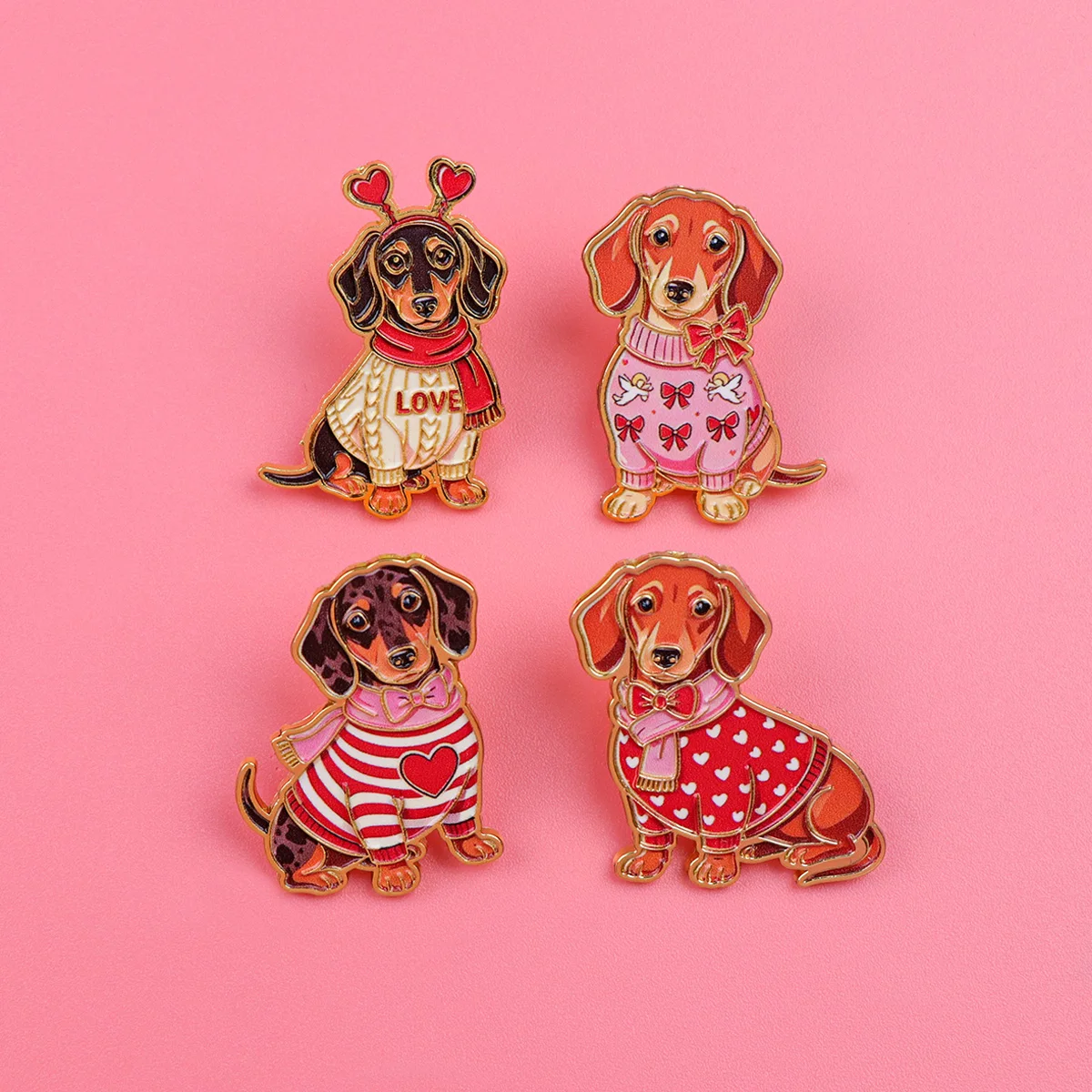 4 Stück Dackel-Emaille-Pins, Cartoon-Hundebroschen für Mäntel, Damenbroschen, Kragen- und Reversnadeln, Metallabzeichen, Schmuckgeschenk für Freunde – Detail 5