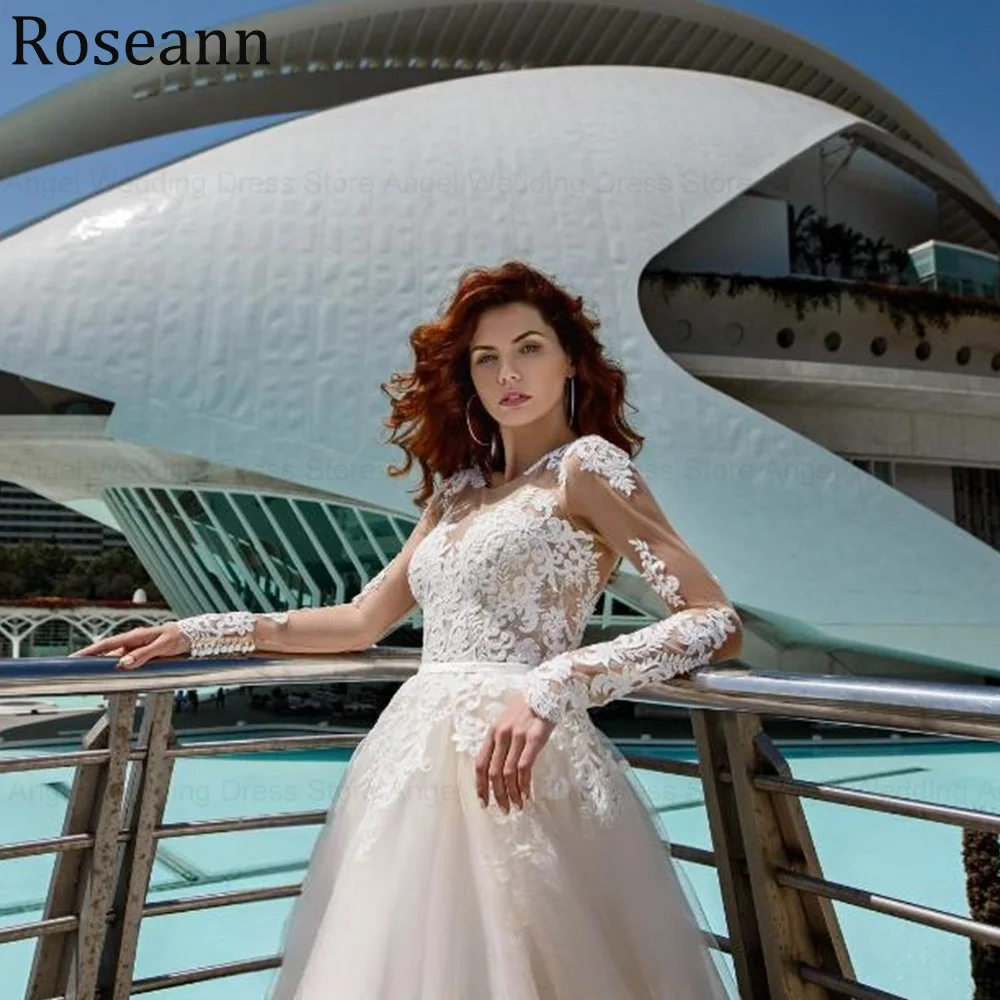 Maßgeschneidertes Vintage-Hochzeitskleid für die Braut, A-Linie, Spitze, Applikationen, Illusion, Reißverschluss, lange Brautkleider, Sweep-Zug, Vestido de Novia