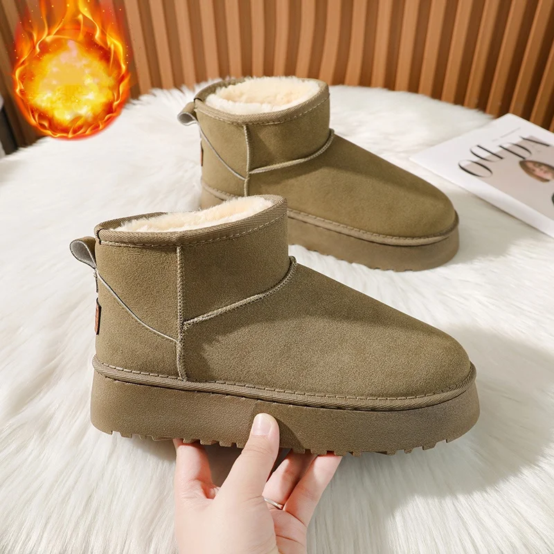 أحذية الثلوج النسائية، أحذية قطنية دافئة، أحذية قصيرة عصرية ومتعددة الاستخدامات مع بطانة من الصوف #2