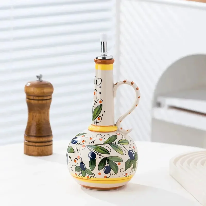 Ceramic Environmental Protection Olive Oil Dispenser Embossed Oil Vinegar Bottle Kitchen Season Drainage Bottle Kitchen Utensils
