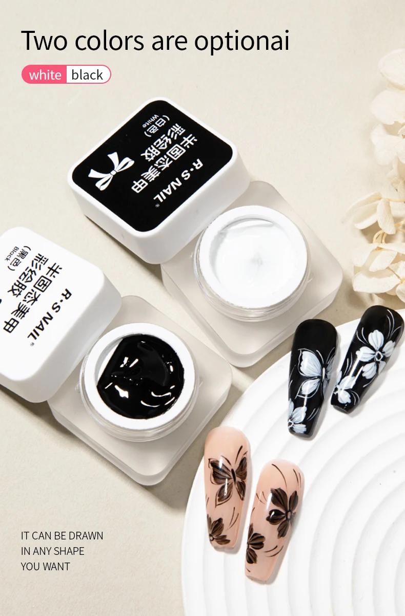 R ​ S NAIL Semi-solid Painting Gel Nagellack Schwarz Weiß Farben 3D Blume Zeichnung Gel Soak Off LED UV Paint Liner Cure Lack – Detail 6