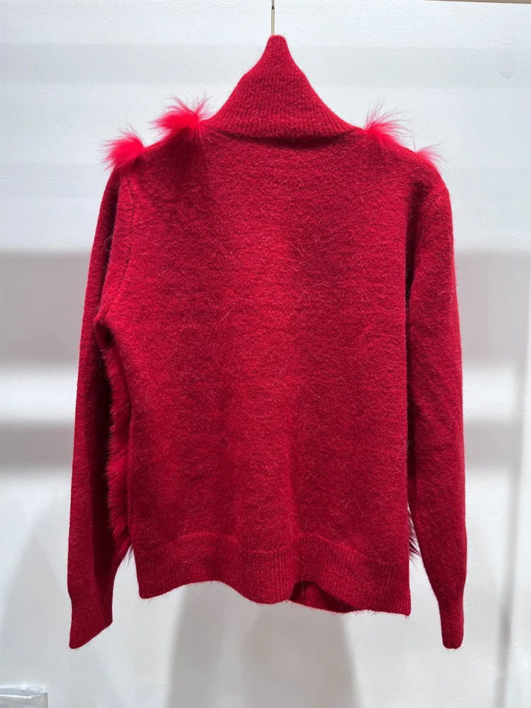 2025 جديد أزياء المرأة الخريف ريال فوكس الفراء سترة مشغولة من الصوف ملابس علوية بأكمام طويلة للربيع تصميم خاص سترة الإناث السترات الفاخرة