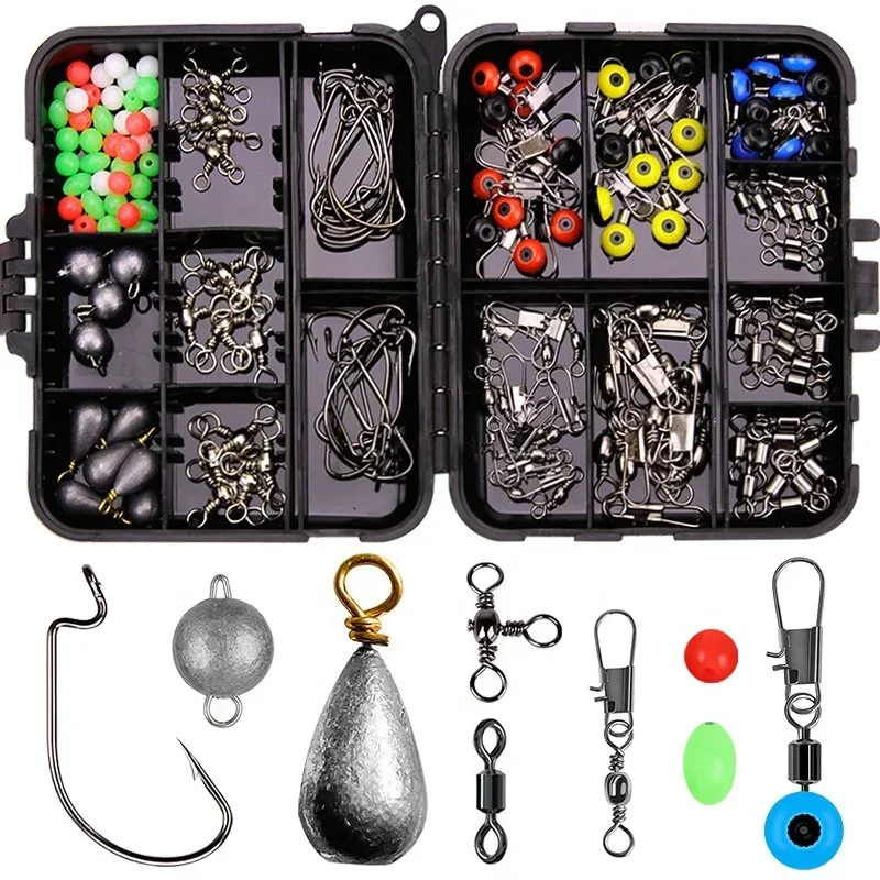 

165pcs Fishing Tools Accessories Kit With Jig Hook Bullet Bass Sinker Weights Fishing Swivel Snaps Fishing Tackle Boxes