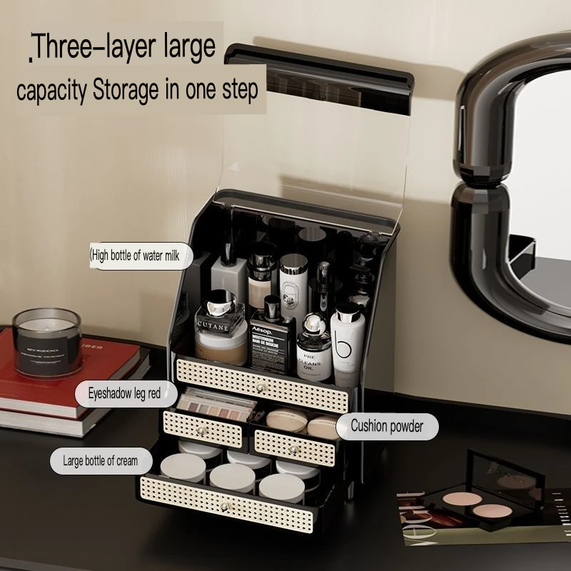 Cosmetics Storage Box, Large-capacity Drawer-type Dust-proof Covered Dressing Table, Skin Care Product Rack