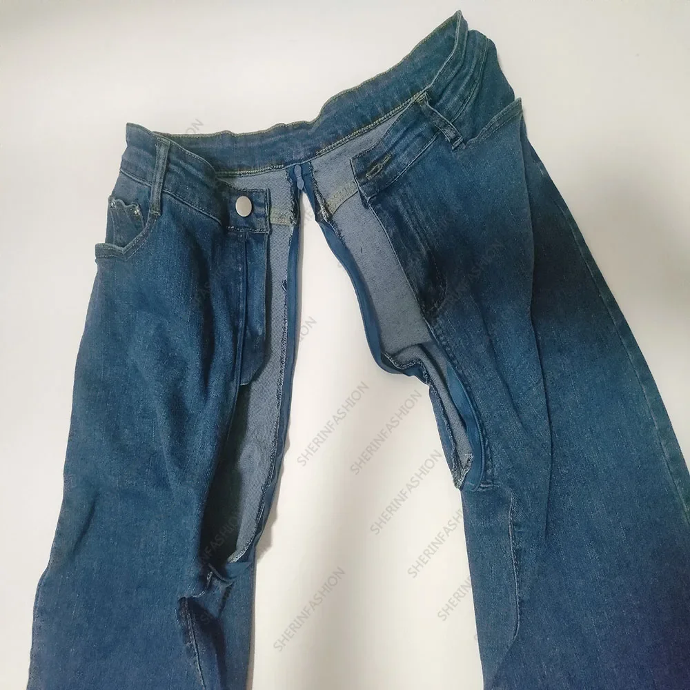 Pantalones sexuales al aire libre con entrepierna abierta para mujer, mallas vaqueras sexis a la cadera melocotón, pantalones ajustados con realce, pantalones vaqueros para novio, pantalones cortos exóticos de discoteca