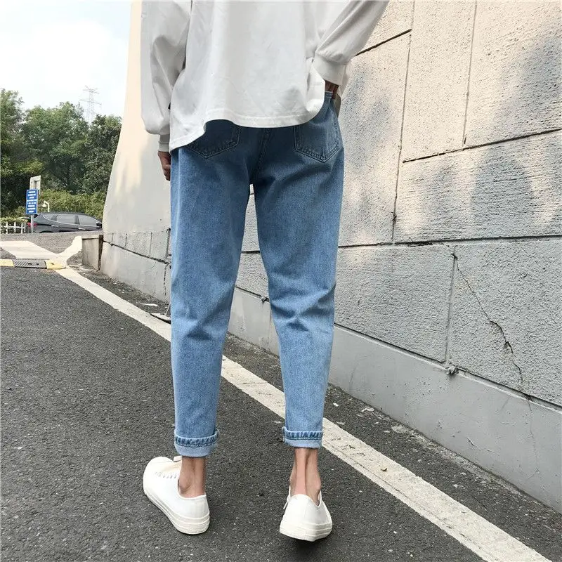 

Summer Thin Loose Korean Version Pure Color Denim Jeans Men's Waed Straight Tube Pants Nine Points Match Couples Student