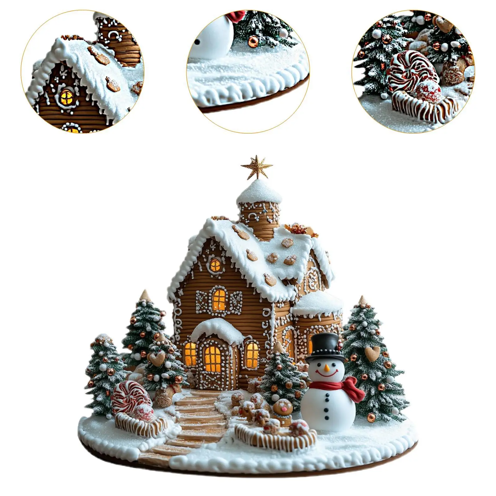 คริสต์มาส Gingerbread House โต๊ะเครื่องประดับอะคริลิค Xmas Village Figurine