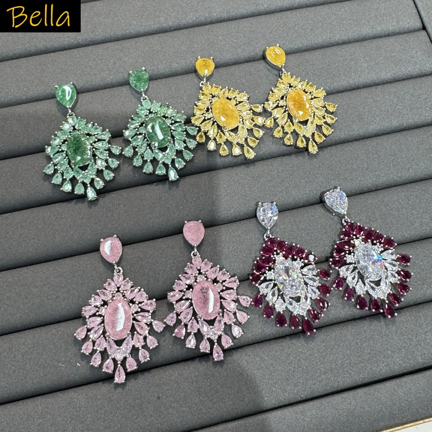 

fashion cubic zirconia earrings for women cute jewelry pink yellow green leaf plant dangling earrings