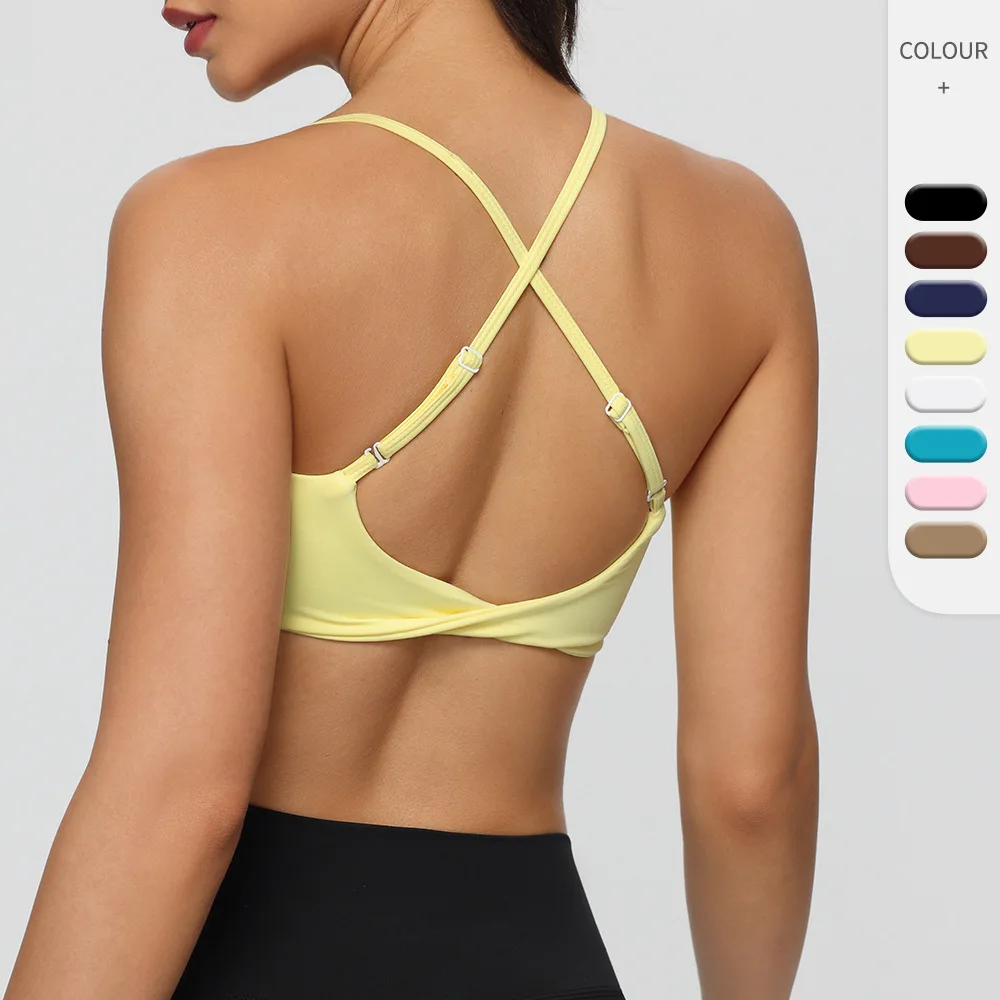 Women Adjustable Cross Back Sports Bra Twist Back Yoga Bra Thin Strap Low Impact Fitness Running Workout Sports underwear