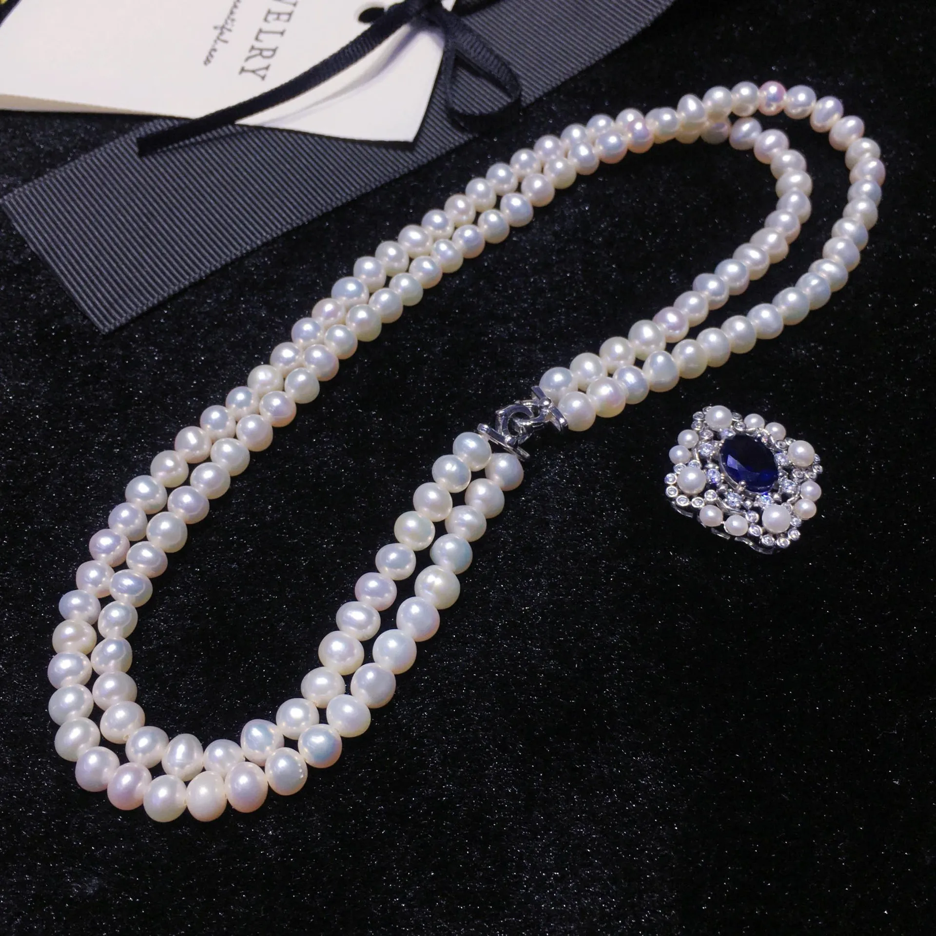 Double Pearl Necklace AAAA 8-9mm Natural South Sea Round Pearl Necklace 925s  16-17inch 18-19inch