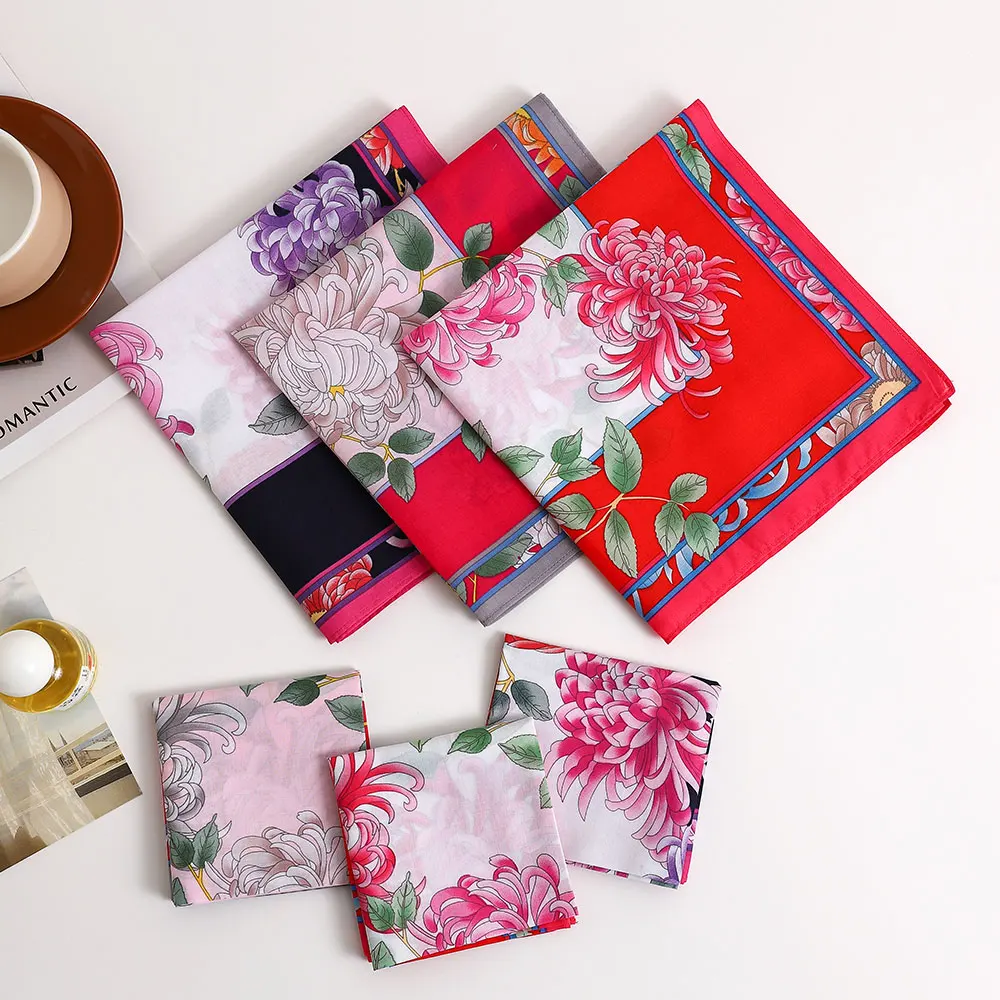 Женский носовой платок из чистого хлопка с принтом, тонкий водопоглощающий носовой платок с античным цветком, вытирающий пот, сувенирный шарф для невесты с карманами и клапаном на свадебном сезоне