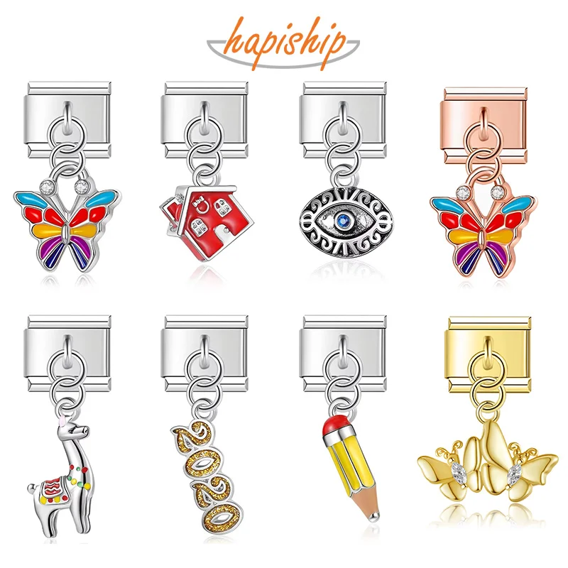 Hapiship 9mm Width Original Daisy 2020 House Bees Eye Butterfly Italian Charm Fit Bracelet Stainless Steel Jewelry Making DJ224