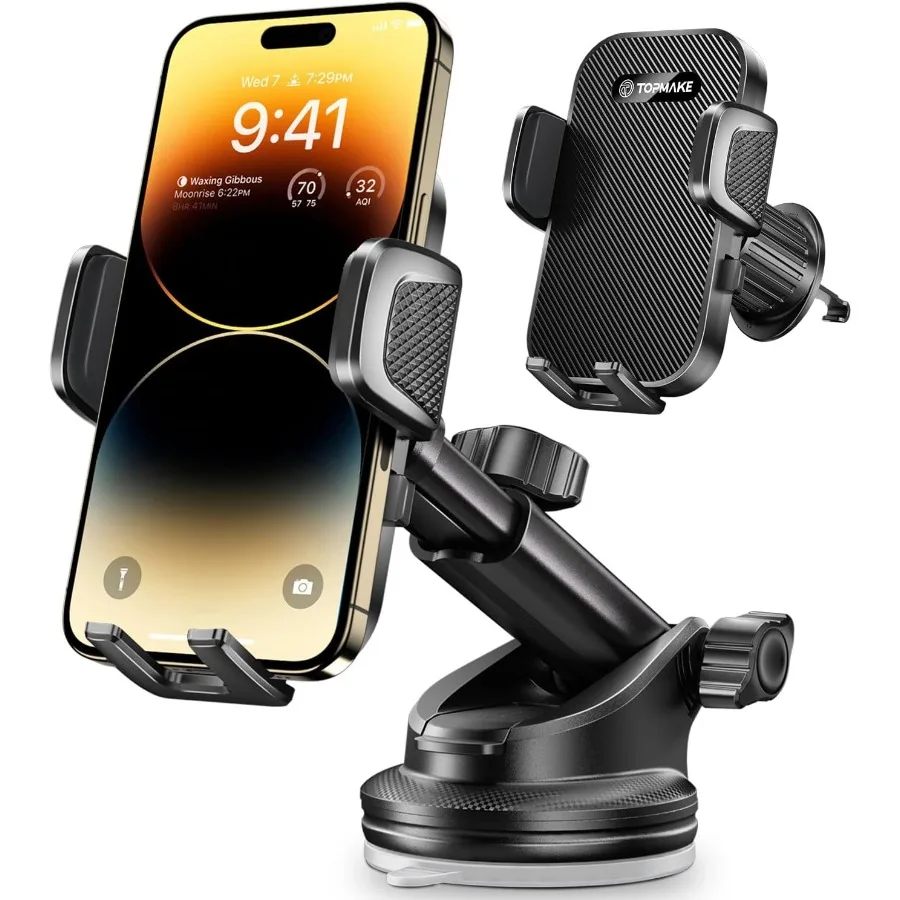 

2025 Upgrade 3in1 Universal Car Phone Holder Mount for Dashboard and Windshield with Suction Cup HandsFree Adjustable Cradle fo