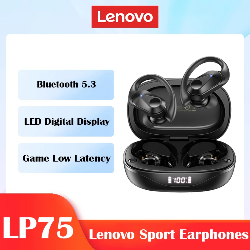 Nieuwe Lenovo LP75 TWS Sportoortelefoon Bluetooth 5.3 Draadloze hoofdtelefoon Waterdichte HiFi Stereo Ruisonderdrukking Oordopjes met microfoons