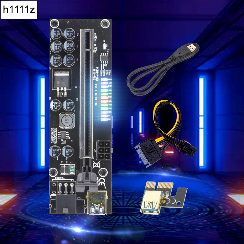 PCIE Riser V011 Pro PCI-E Riser – câble d'alimentation pour carte vidéo, Riser 011 Pro PCI Express X16 USB 3.0 6P, LED pour le minage de Bitcoin