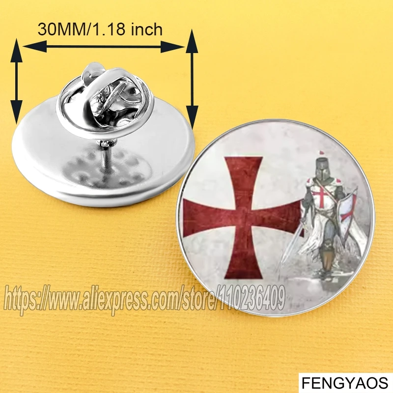 Stainless Steel Vintage Knights Templar Red Cross Metal Brooch Pin Medieval Knight Lapel Badge