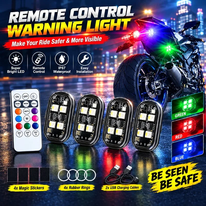 4x Aircraft & Car Decorative Night Navigation Light, Wireless Remote Control Waterproof, 8Colors Multi-Mode Strobe Flash Light